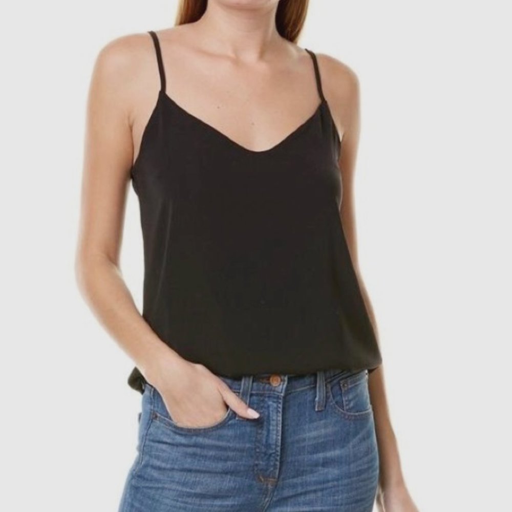 J Crew Black Sheer Chiffon V Neck Cami Tank Top XS Spaghetti Strap - Picture 1 of 7
